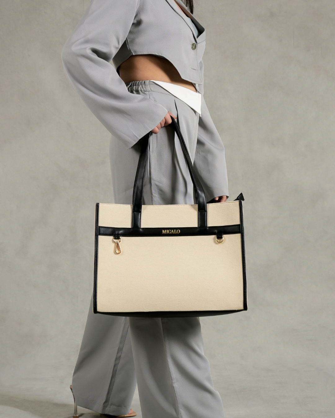 Nero Cream and Black Tote Bag - MIGALO