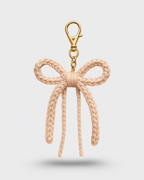 Cream Bow Handmade Crochet Bag Charm - MIGALO