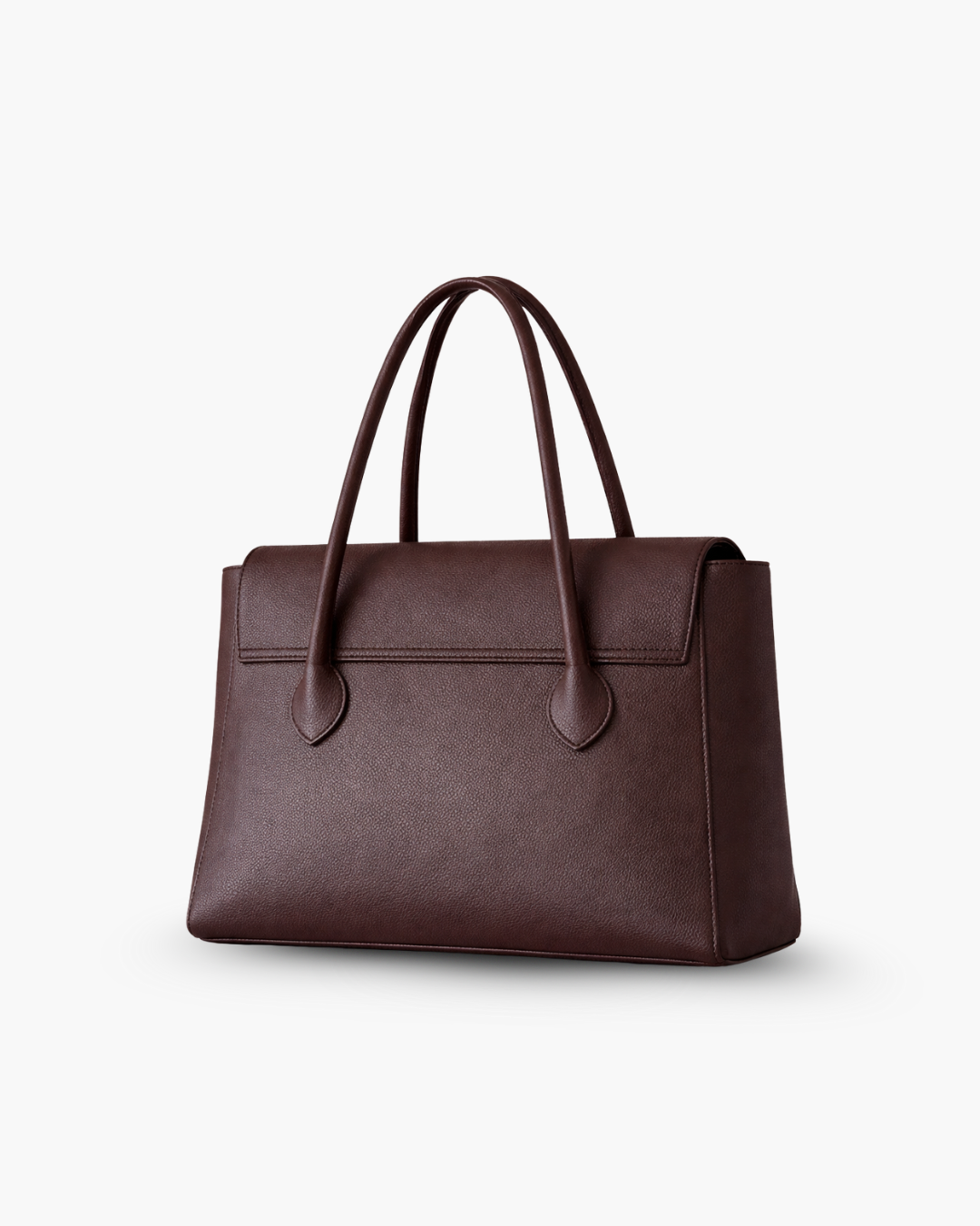 Brown vegan leather handbag on a white background